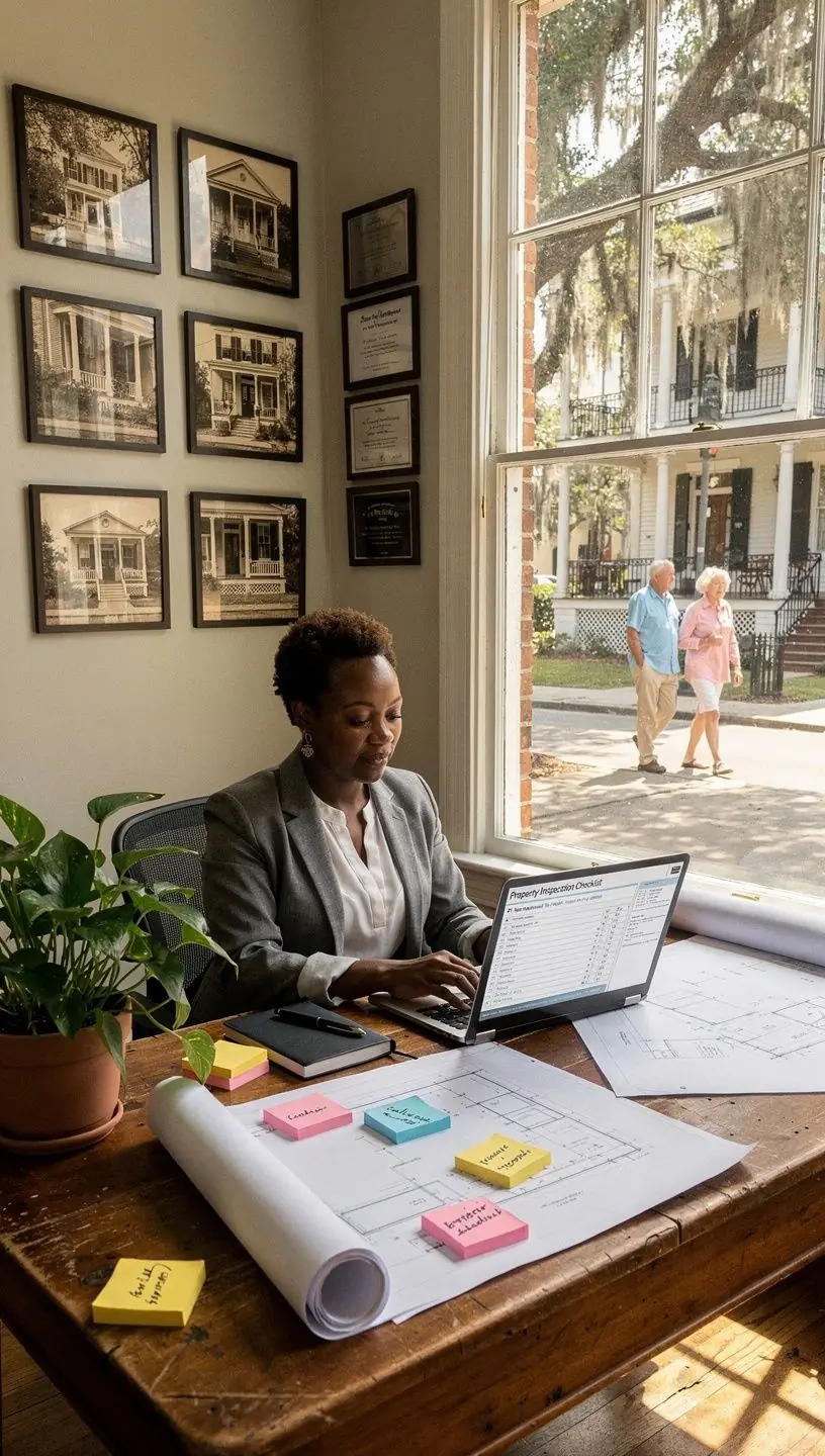 Zespół pracowników przygotowujących się do inspekcji nieruchomości.