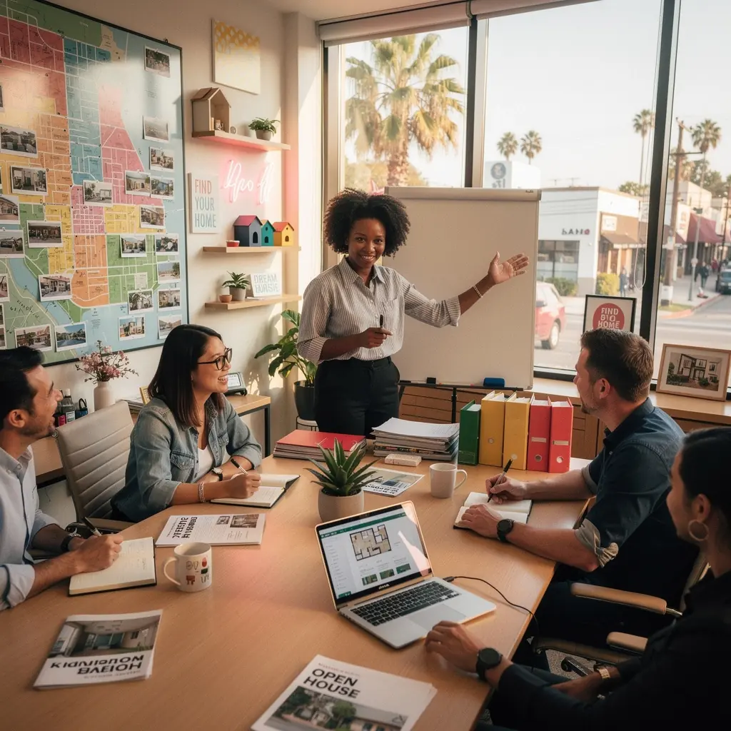 Wnętrze biura z planem wycieczki po nieruchomościach w Stanach Zjednoczonych