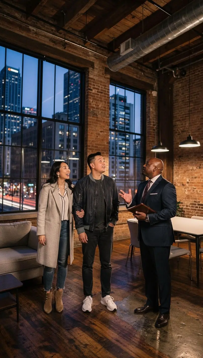 Widok na biuro planowania wycieczek po nieruchomościach z historycznymi zdjęciami.