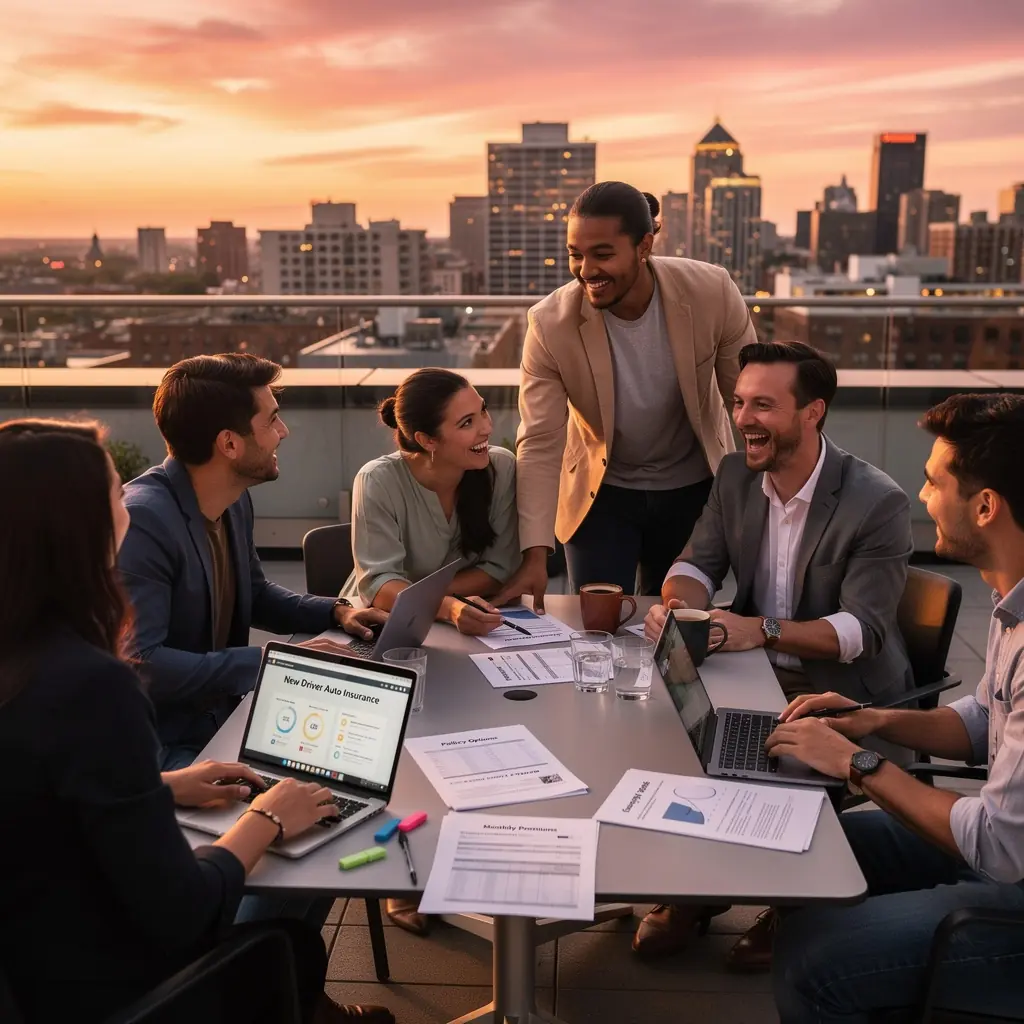 Obrazek przedstawiający zadowolonego kierowcę z nową polisą ubezpieczeniową.