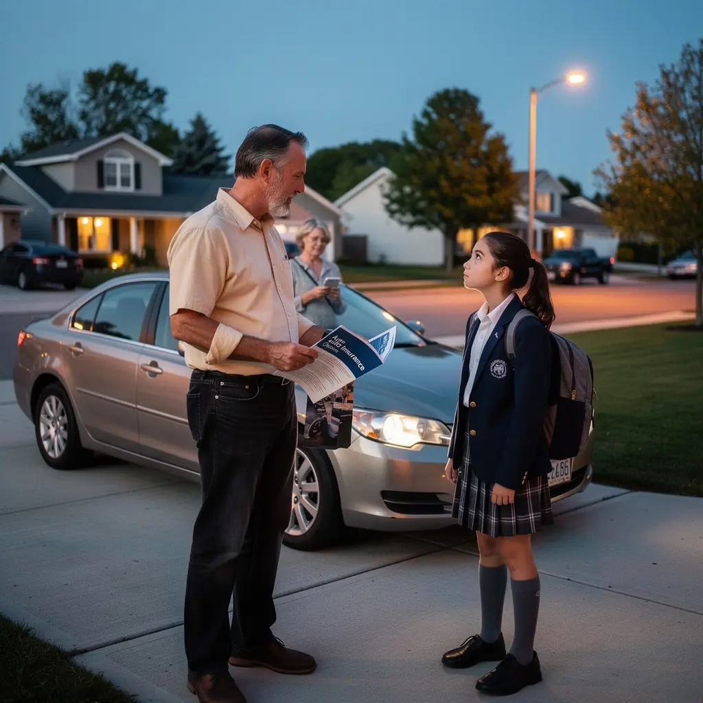 Kierowca przeglądający dokumenty dotyczące ubezpieczenia samochodowego w biurze.